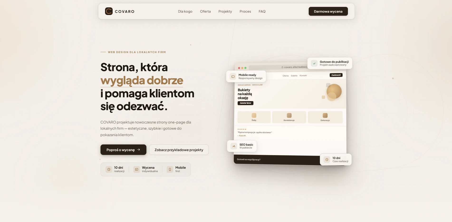 Strona COVARO — web design dla lokalnych firm